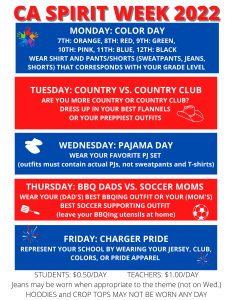 High School Spirit Week 2022 Information (Starts Monday, September 19)