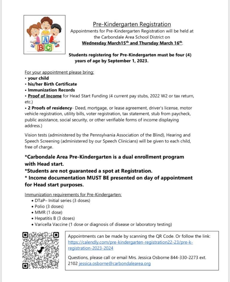 CAES PreK Registration for the 20232024 School Year Carbondale Area